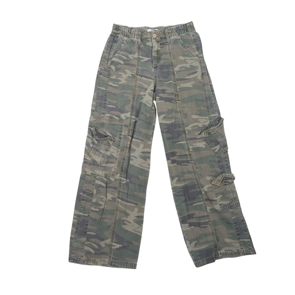 Angel Kiss Olive Green Camo Cargo Wide Leg Pull On Pants 9/29